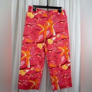 Lavie Boheme Coral Beach Print Capri Pants Size 10 Lobster Starfish